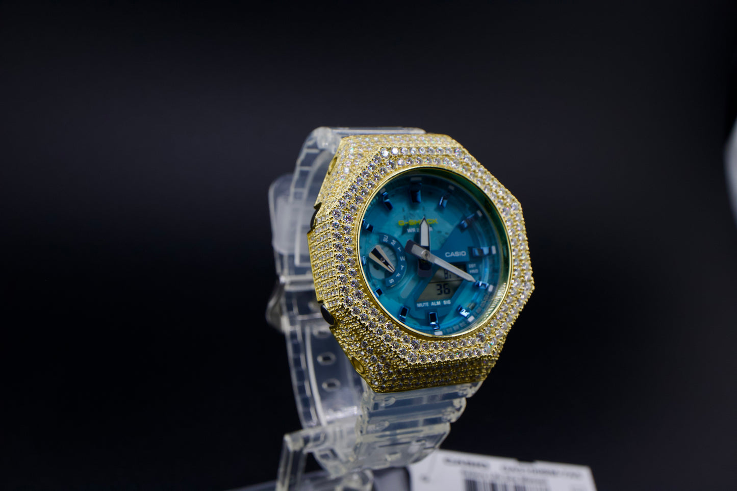 G-Shock Blue Ice – Custom Gold Iced-Out Bezel with Crystal Accents
