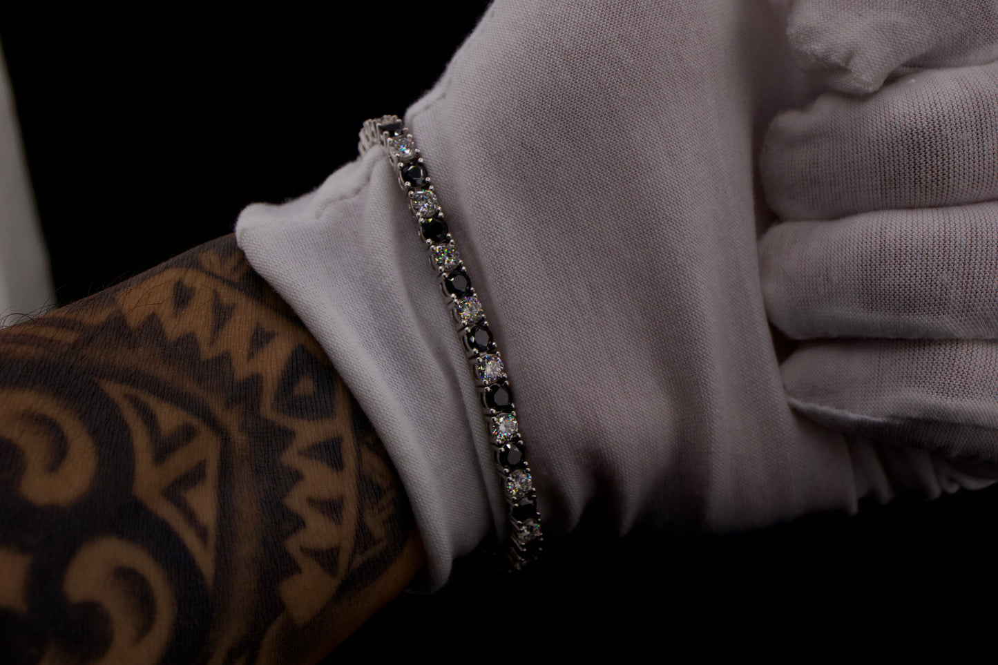7.5mm Black & White Moissanite Tennis Bracelet in Sterling Silver