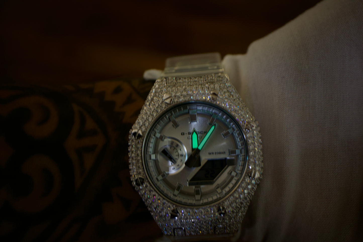 G-Shock Iced Out Silver Edition – Luxury Custom Bezel & Clear Strap