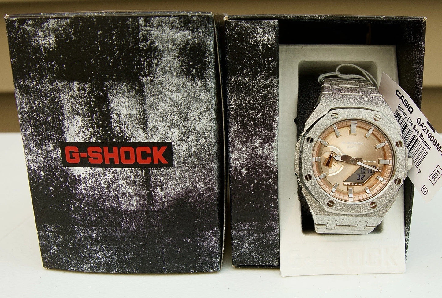 Custom G-Shock GA-2100 Mod – Silver Stainless Steel Case | Sunset Dial