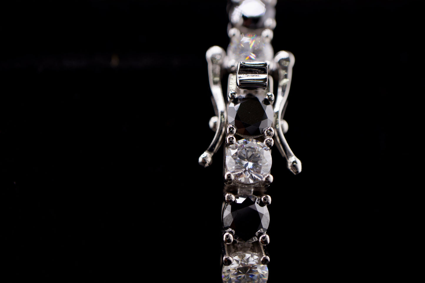 7.5mm Black & White Moissanite Tennis Bracelet in Sterling Silver
