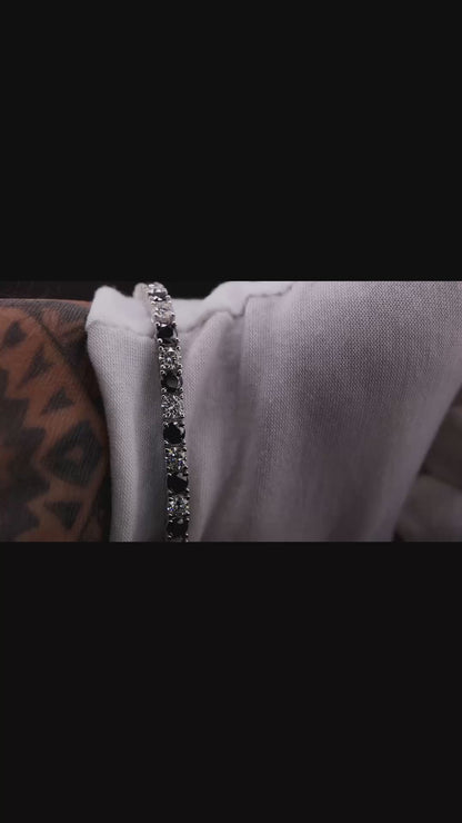 7.5mm Black & White Moissanite Tennis Bracelet in Sterling Silver